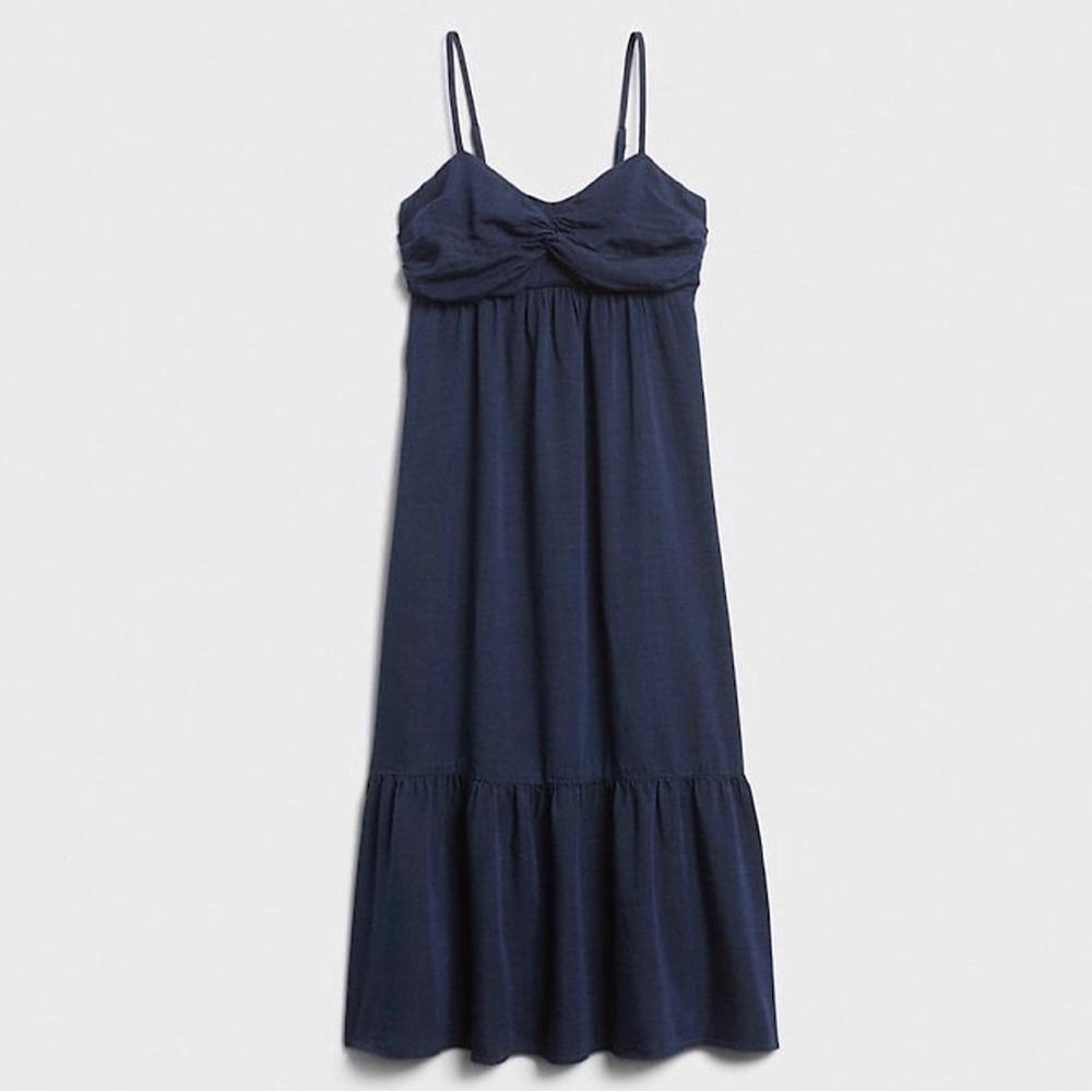 NWT Banana Republic Front Knot Flounce Hem Chambray Midi Dress Indigo 10 Petite